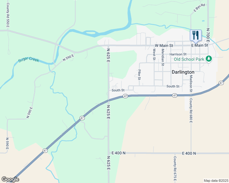 map of restaurants, bars, coffee shops, grocery stores, and more near 6274 South Street in Darlington
