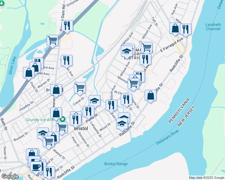 map of restaurants, bars, coffee shops, grocery stores, and more near West Circle in Bristol