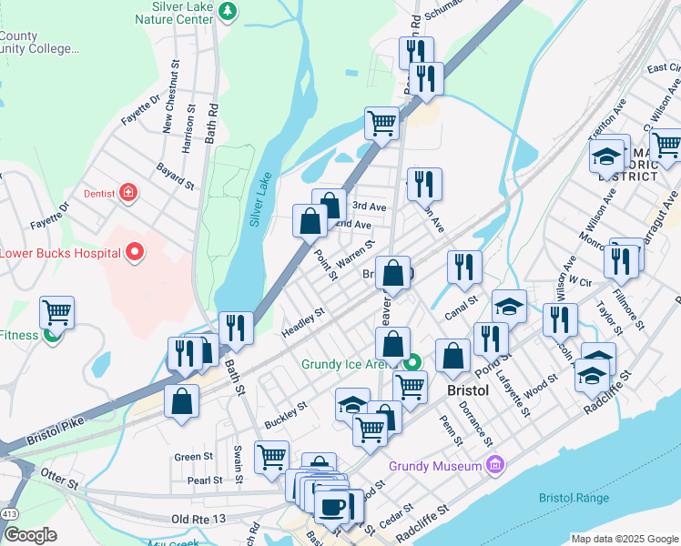 map of restaurants, bars, coffee shops, grocery stores, and more near 687 Mansion Street in Bristol