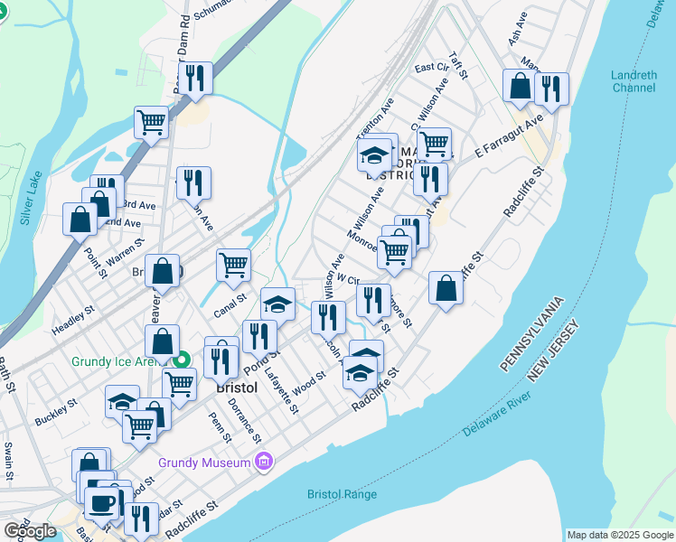 map of restaurants, bars, coffee shops, grocery stores, and more near 269 West Circle in Bristol