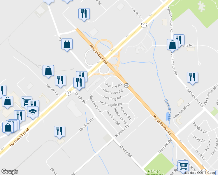 map of restaurants, bars, coffee shops, grocery stores, and more near 2831 Neptune Road in Philadelphia