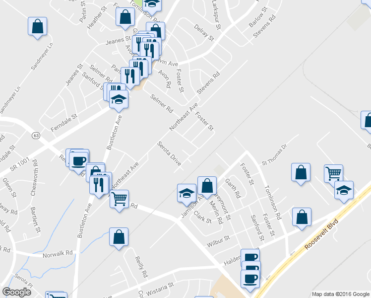 map of restaurants, bars, coffee shops, grocery stores, and more near 1103 Stewart Place in Philadelphia