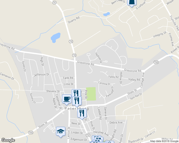 map of restaurants, bars, coffee shops, grocery stores, and more near 6460 Lincoln Court in East Petersburg