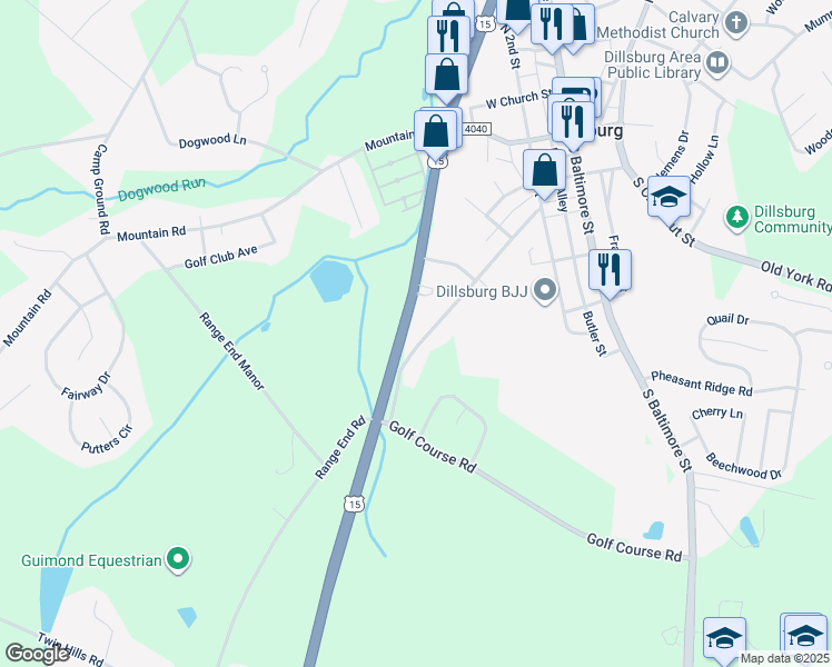 map of restaurants, bars, coffee shops, grocery stores, and more near 311 South U.S. 15 in Dillsburg