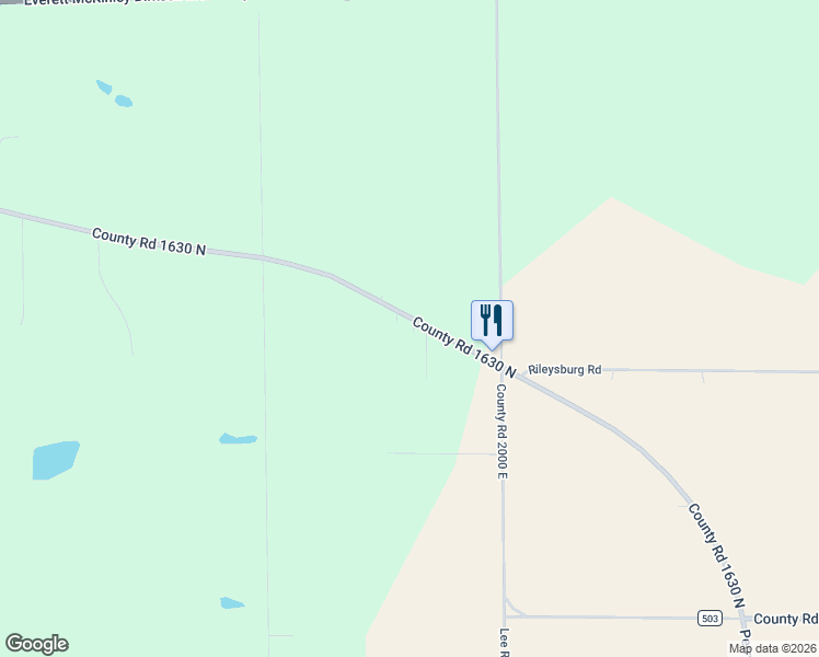 map of restaurants, bars, coffee shops, grocery stores, and more near County Road 1630 North in Danville