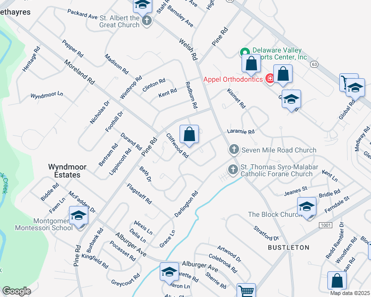 map of restaurants, bars, coffee shops, grocery stores, and more near 9671 Sandanne Road in Philadelphia
