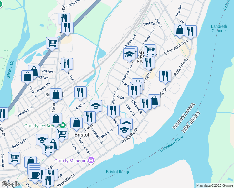 map of restaurants, bars, coffee shops, grocery stores, and more near 269 West Circle in Bristol