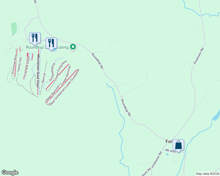map of restaurants, bars, coffee shops, grocery stores, and more near 1325 Roundtop Rd in Lewisberry