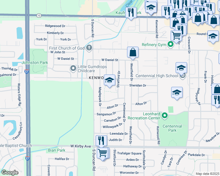 map of restaurants, bars, coffee shops, grocery stores, and more near 2809 West William Street in Champaign
