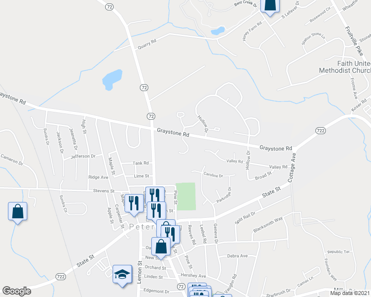 map of restaurants, bars, coffee shops, grocery stores, and more near 6464 Lincoln Court in East Petersburg