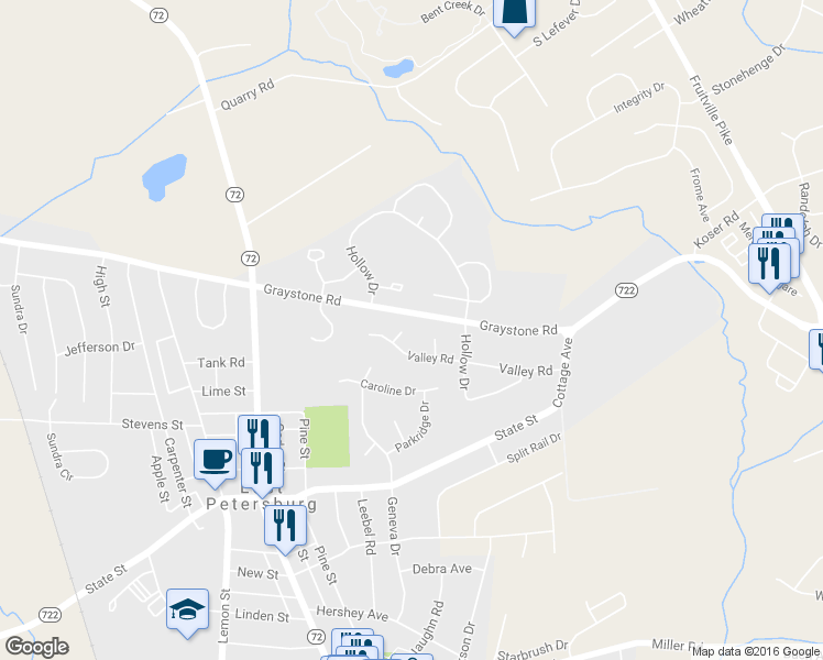 map of restaurants, bars, coffee shops, grocery stores, and more near 6435 Eaton Circle in East Petersburg