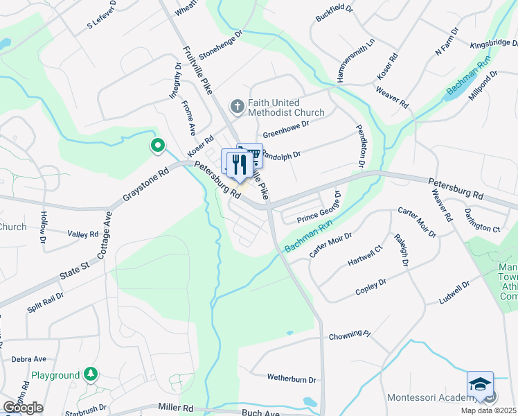 map of restaurants, bars, coffee shops, grocery stores, and more near 722 Petersburg Road in Lancaster