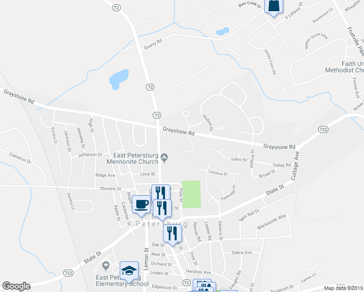 map of restaurants, bars, coffee shops, grocery stores, and more near 6450 Lincoln Court in East Petersburg