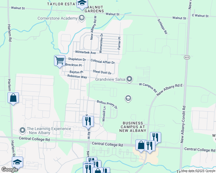 map of restaurants, bars, coffee shops, grocery stores, and more near 7178 Billy Goat Drive in New Albany