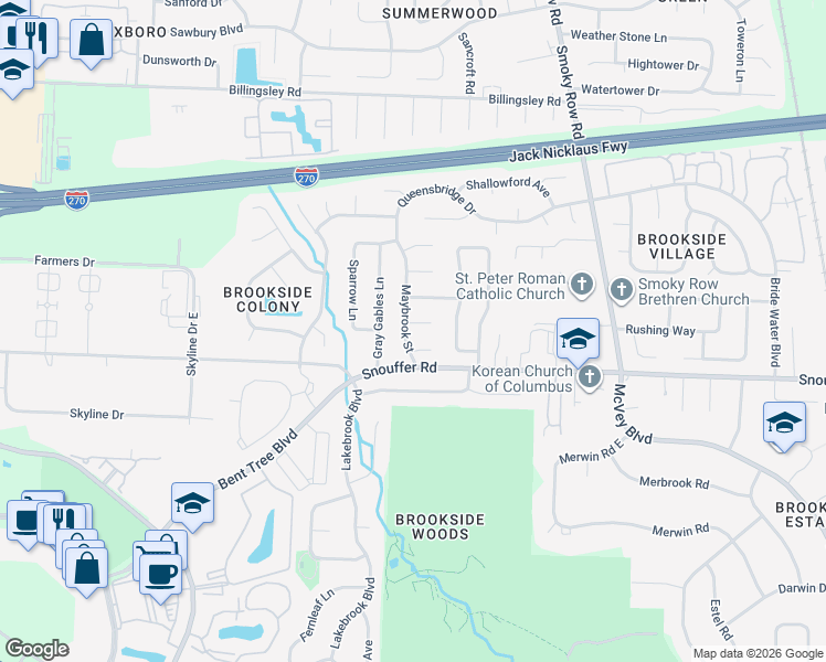 map of restaurants, bars, coffee shops, grocery stores, and more near 2064 Clayborn Court in Columbus