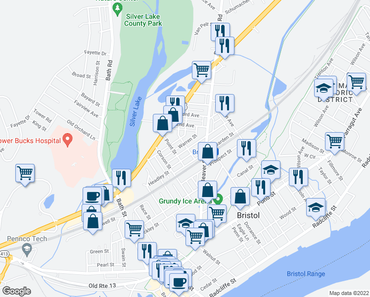 map of restaurants, bars, coffee shops, grocery stores, and more near 699 Mansion Street in Bristol