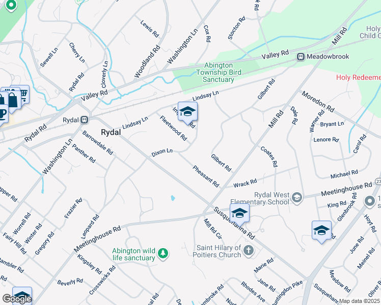 map of restaurants, bars, coffee shops, grocery stores, and more near 1173 Dixon Lane in Rydal