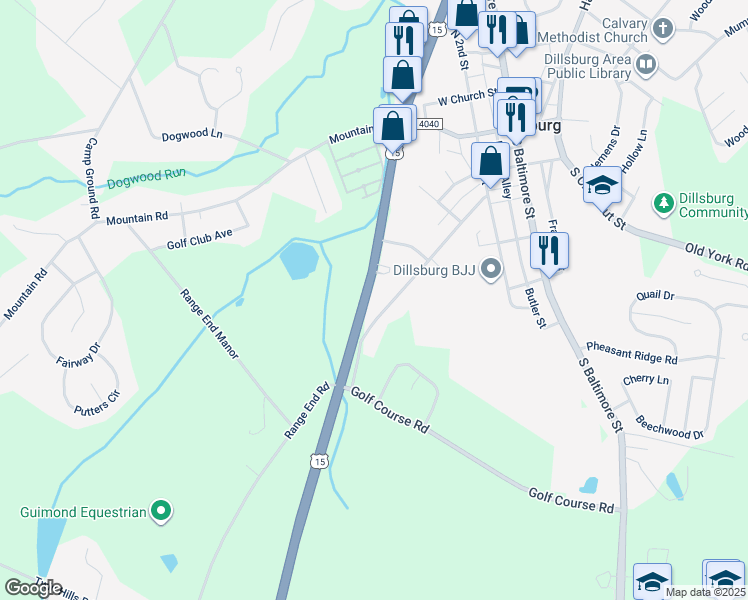map of restaurants, bars, coffee shops, grocery stores, and more near 309 U.S. 15 in York Springs