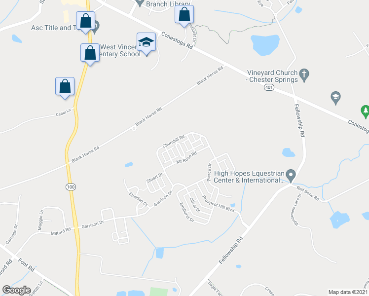 map of restaurants, bars, coffee shops, grocery stores, and more near 1105 Harding Circle in Chester Springs