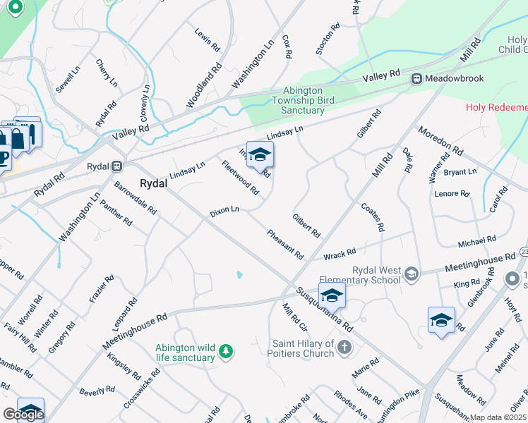 map of restaurants, bars, coffee shops, grocery stores, and more near 1173 Dixon Lane in Rydal