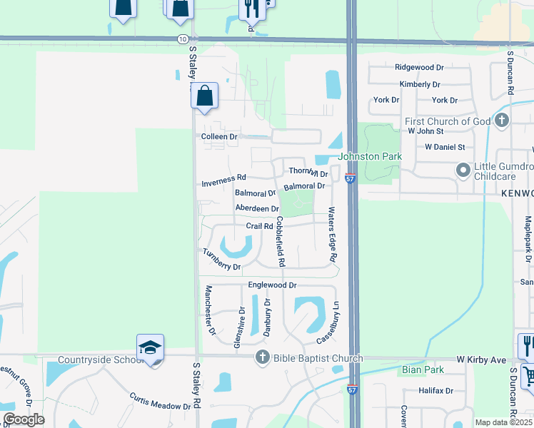 map of restaurants, bars, coffee shops, grocery stores, and more near 3902 Aberdeen Drive in Champaign
