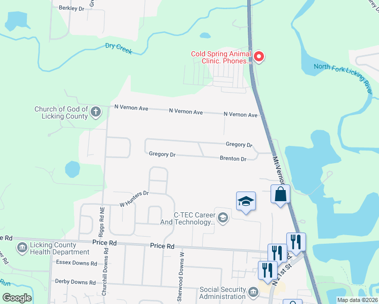map of restaurants, bars, coffee shops, grocery stores, and more near 225 Gregory Drive in Newark