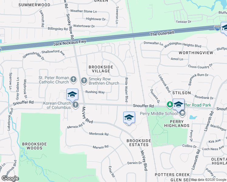 map of restaurants, bars, coffee shops, grocery stores, and more near 7233 Flat Rock Drive in Columbus