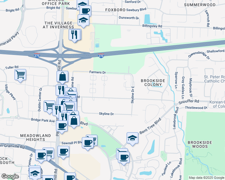 map of restaurants, bars, coffee shops, grocery stores, and more near 3520 Snouffer Road in Columbus