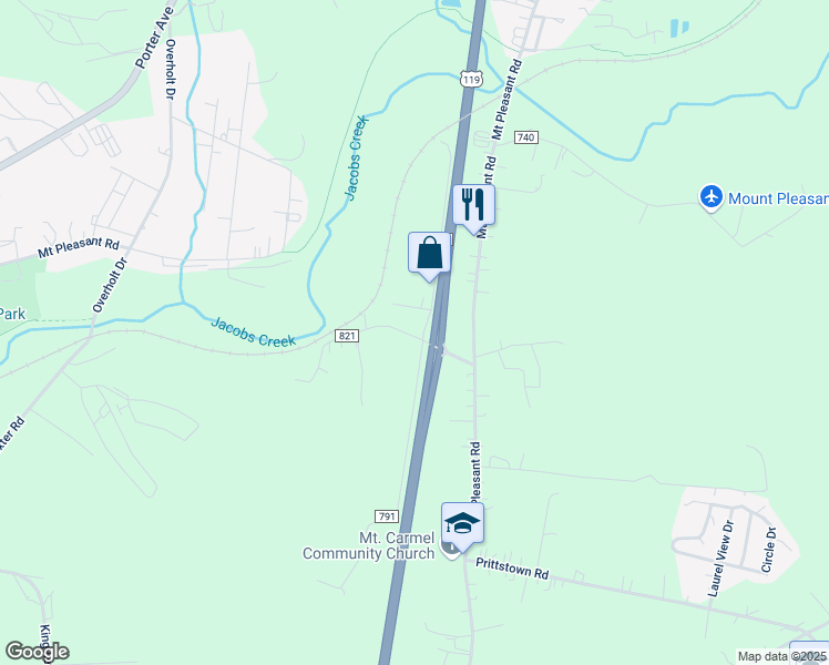 map of restaurants, bars, coffee shops, grocery stores, and more near 80 McClure Road in Mount Pleasant
