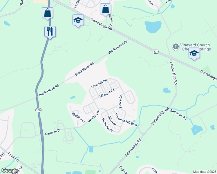 map of restaurants, bars, coffee shops, grocery stores, and more near 1002 Fisher Street in Chester Springs