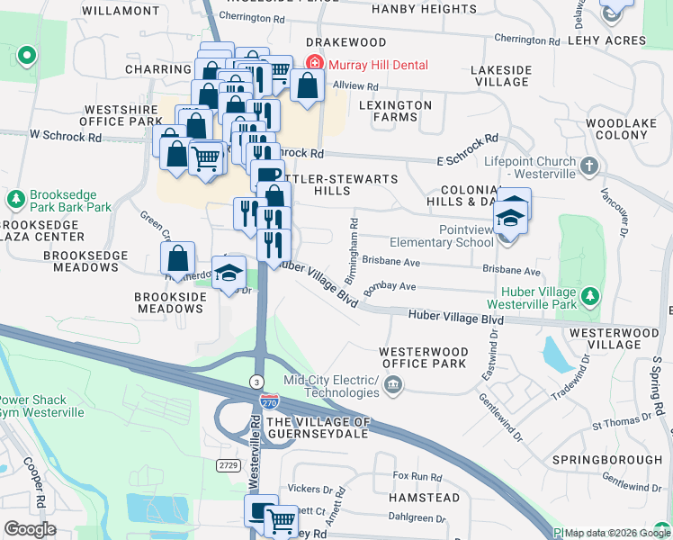 map of restaurants, bars, coffee shops, grocery stores, and more near 748 Palermo Place in Westerville