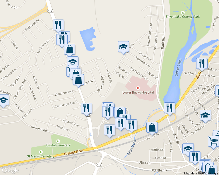 map of restaurants, bars, coffee shops, grocery stores, and more near 823 Winder Drive in Bristol