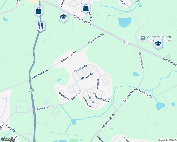 map of restaurants, bars, coffee shops, grocery stores, and more near 1002 Fisher Street in Chester Springs