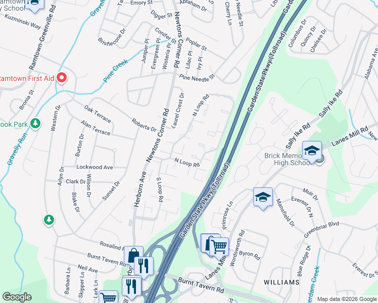 map of restaurants, bars, coffee shops, grocery stores, and more near 576 Labanna Court in Brick Township
