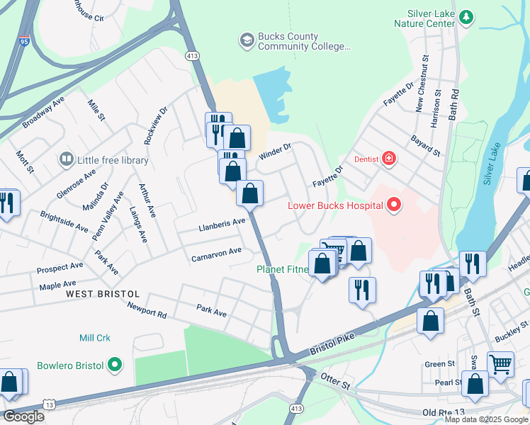 map of restaurants, bars, coffee shops, grocery stores, and more near 3700 Spruce Street in Bristol