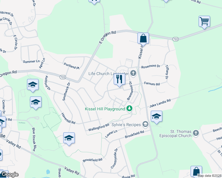 map of restaurants, bars, coffee shops, grocery stores, and more near 607 Thornberry Lane in Lititz
