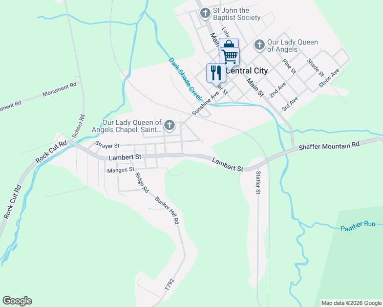 map of restaurants, bars, coffee shops, grocery stores, and more near 93 Lambert Street in Central City