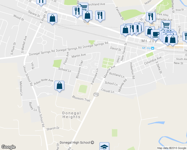 map of restaurants, bars, coffee shops, grocery stores, and more near 394 Farmview Lane in Mount Joy