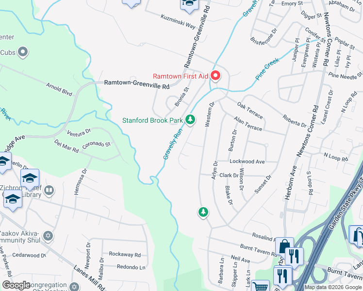 map of restaurants, bars, coffee shops, grocery stores, and more near 22 Netty Street in Howell Township