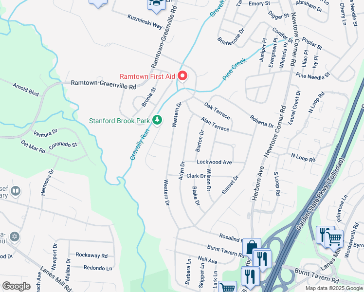map of restaurants, bars, coffee shops, grocery stores, and more near 43 Arlyn Drive in Howell Township