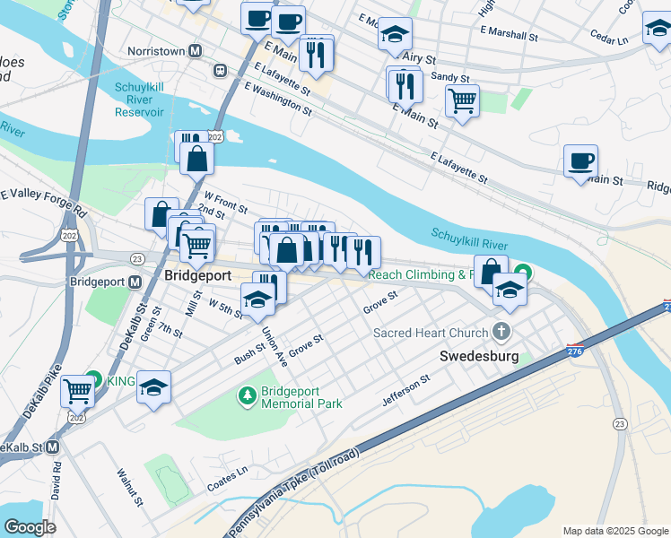 map of restaurants, bars, coffee shops, grocery stores, and more near 13 Ford Street in Bridgeport