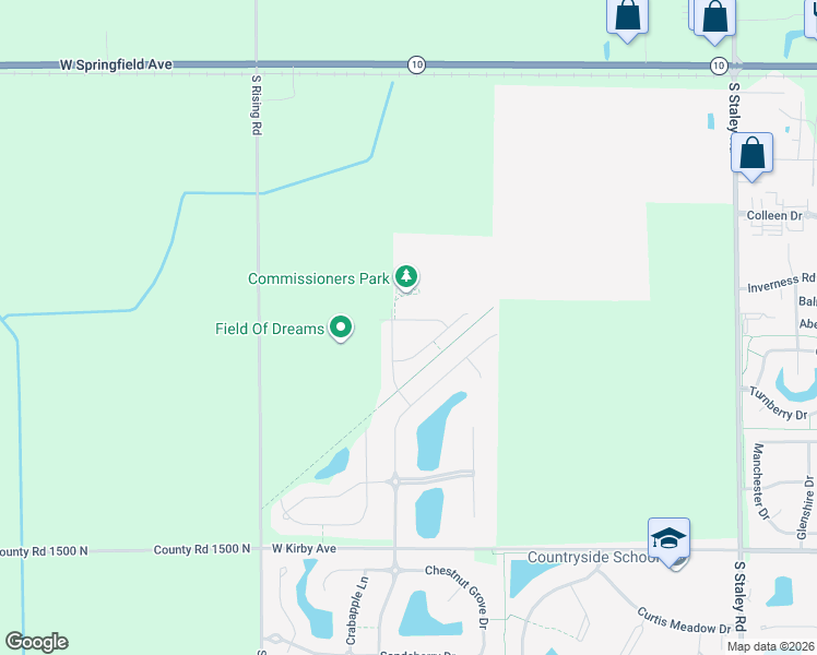 map of restaurants, bars, coffee shops, grocery stores, and more near 4811 Oakdale Drive in Champaign