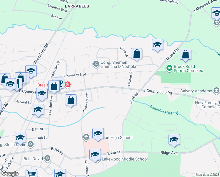 map of restaurants, bars, coffee shops, grocery stores, and more near 960 East County Line Road in Lakewood