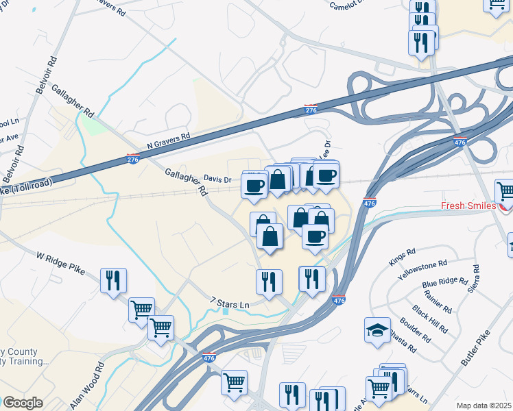 map of restaurants, bars, coffee shops, grocery stores, and more near 2250 Chemical Road in Plymouth Meeting