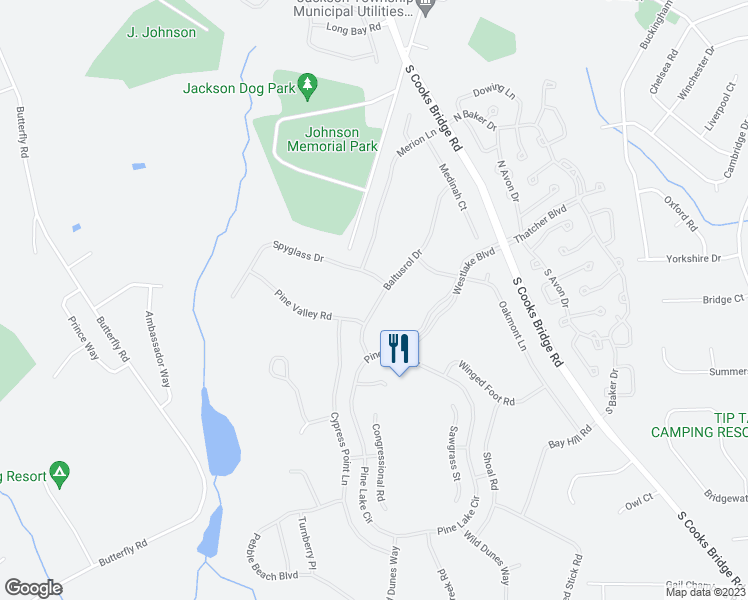 map of restaurants, bars, coffee shops, grocery stores, and more near 56 Baltusrol Drive in Jackson