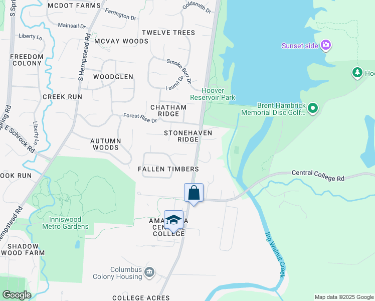 map of restaurants, bars, coffee shops, grocery stores, and more near 1272 Crooked Tree Court in Westerville