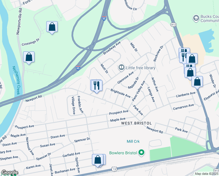 map of restaurants, bars, coffee shops, grocery stores, and more near 3001 Brightside Avenue in Bristol
