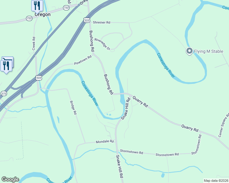 map of restaurants, bars, coffee shops, grocery stores, and more near 283 Bushong Road in Leola