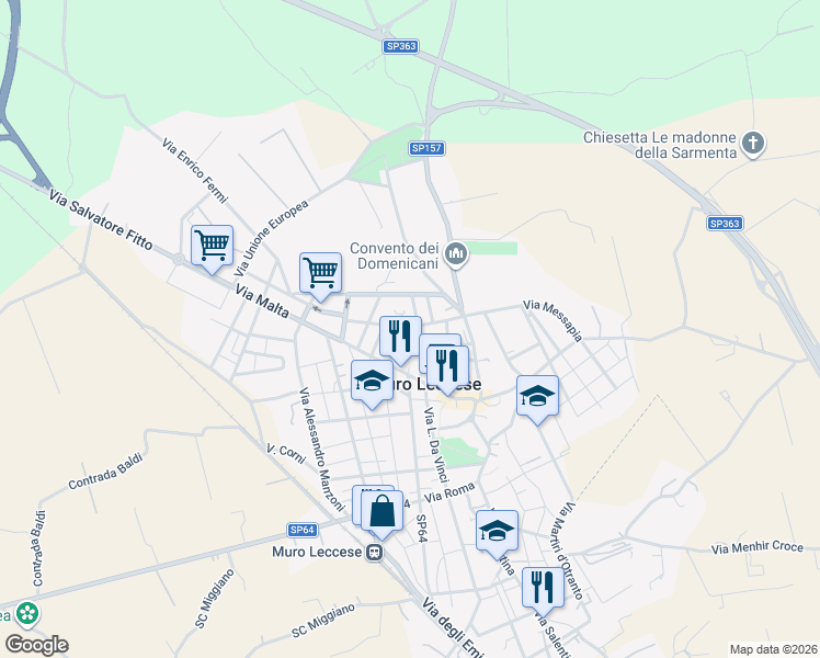 map of restaurants, bars, coffee shops, grocery stores, and more near 9 Via XXIV Maggio in Muro Leccese