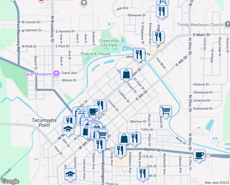 map of restaurants, bars, coffee shops, grocery stores, and more near 435 East Main Street in Greenville